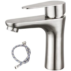 heyalan brushed nickel bathroom faucet cold water only sus304 stainless steel single handle one hole deck mounted lavatory tap single switch (drain not included)