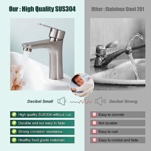 Heyalan Brushed Nickel Bathroom Faucet Cold Water Only SUS304 Stainless Steel Single Handle One Hole Deck Mounted Lavatory Tap Single Switch (Drain not Included)
