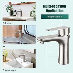 Heyalan Brushed Nickel Bathroom Faucet Cold Water Only SUS304 Stainless Steel Single Handle One Hole Deck Mounted Lavatory Tap Single Switch (Drain not Included)