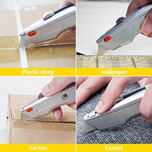 MANUFORE 2 Pack Utility Knife Retratable Box Cutter Set with Quick Change Blade for Cutting Cartons, Cardboard with 10 Blades