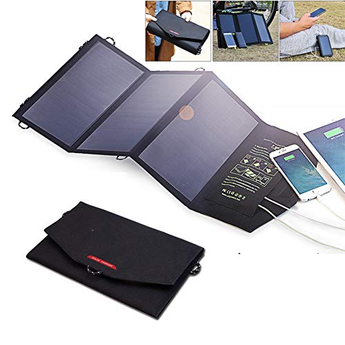 AIZYR Foldable 21W Solar Panel Charger, Lightweight Camping Gear Solar Powered Charger with 2 USB Port for Portable Power Station Generator and USB Devices