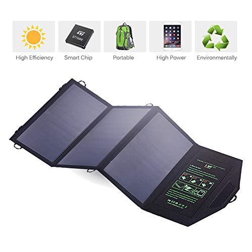 AIZYR Foldable 21W Solar Panel Charger, Lightweight Camping Gear Solar Powered Charger with 2 USB Port for Portable Power Station Generator and USB Devices