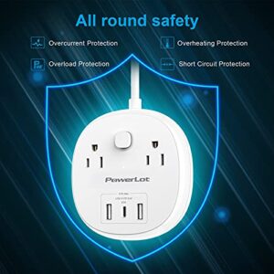 PowerLot Power Strip with 2 Outlets, 3 USB (2A+1C), 5TF Extension Cord Power Strip with PD 45W USB C for Laptop， Flat Plug Power Strip for Cruise Ship Travel Home and Office