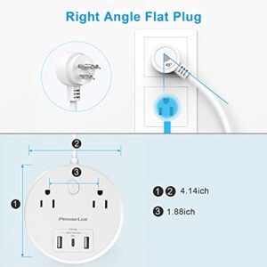 PowerLot Power Strip with 2 Outlets, 3 USB (2A+1C), 5TF Extension Cord Power Strip with PD 45W USB C for Laptop， Flat Plug Power Strip for Cruise Ship Travel Home and Office