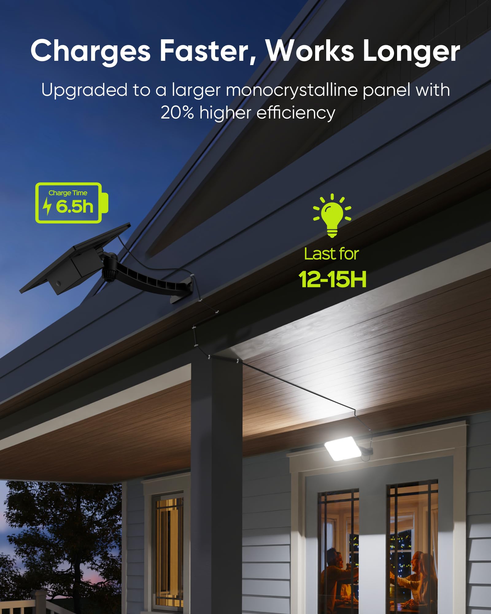 JACKYLED Solar Lights Outdoor 299 LED 1000 Lumens Bright Solar Wall Spotlight with 4000mAh Battery IP65 Waterproof Dusk to Dawn Auto Lighting for Front Door Balcony Shop Barn Garage (Black, 2-Pack)