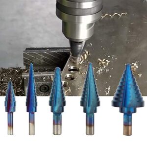 step drill bits, 5pcs 1/4 triangles shank stepless drill bit set with blue coating step down drill bit for sheet metal hole drilling cutting