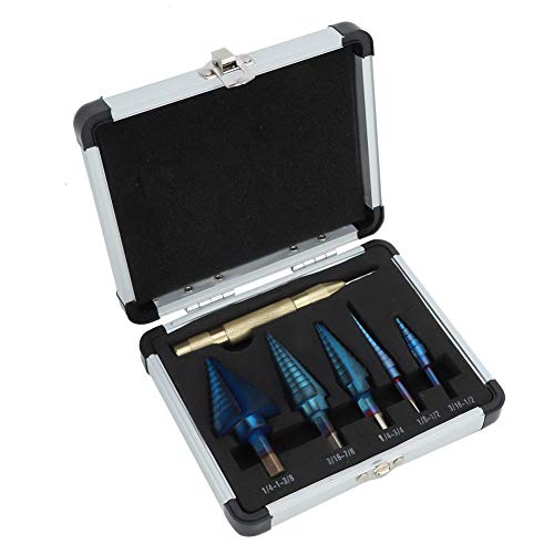 Step Drill Bits, 5pcs 1/4 Triangles Shank Stepless Drill Bit Set with Blue Coating Step Down Drill Bit for Sheet Metal Hole Drilling Cutting