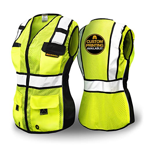 KwikSafety - Charlotte, NC - RoadBOSS Economy Safety Vest for Women [SNUG-FIT] 10 Pockets Class 2 High Visibility Reflective Tape ANSI OSHA Hi Viz Construction Work Gear/Yellow Medium