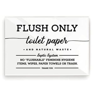 5x7 inch flush only toilet paper & natural waste designer sign ~ ready to stick, lean or frame ~ premium finish, durable (white)