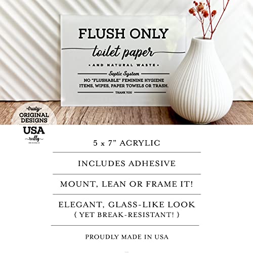 5x7 Inch Flush Only Toilet Paper & Natural Waste Designer Sign ~ Ready to Stick, Lean or Frame ~ Premium Finish, Durable (White)