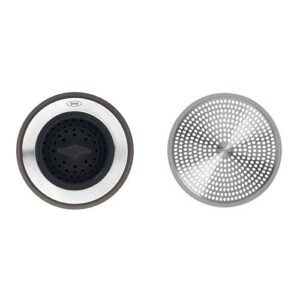 oxo good grips 2-in-1 sink strainer stopper & good grips shower stall drain protector, stainless