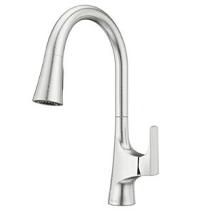 pfister norden kitchen faucet with pull down sprayer, single handle, high arc, stainless steel finish, gt529nrs
