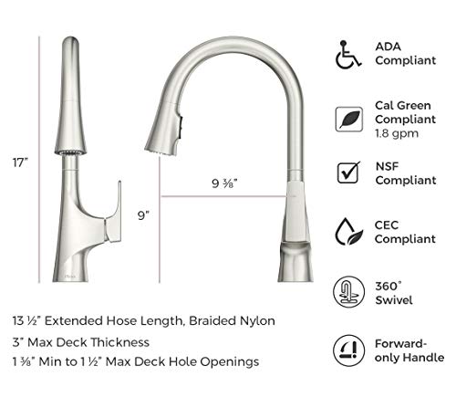 Pfister Norden Kitchen Faucet with Pull Down Sprayer, Single Handle, High Arc, Stainless Steel Finish, GT529NRS