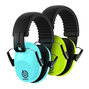 earest 2 pack ear protection shooting earmuffs, nrr 20 db kids noise cancelling ear muffs for sleeping, studying, hunting and mowing, with adjustable headband and carrying bag - blue & green