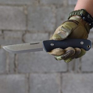 Harnds Forester Full Tang Fixed Blade Knife with Sandvik 14C28N Blade Bushcraft Tactical Outdoors Hunting Survival and EDC (G10 handle+kydex sheath)