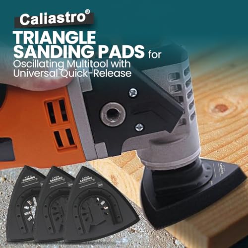 Triangle Sanding Pads for Oscillating Multitool with Universal Quick-Release - 3 Pack of 3-1/8 Inch Sander Pads for Hook & Loop Sandpaper- Caliastro