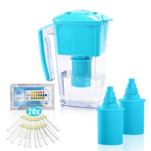 all prime 2.5 liter alkaline water filter pitcher with 2 replacement alkaline water filter, ph and alkalinity test strips - alkaline water filter pitchers for drinking water