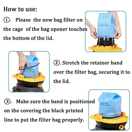 WS01025F2 Wet Dry Filter Bag Compatible with Workshop Fits 2-1/2-Gallon to 5-Gallon Shop Vacuum Cleaners with Retaining Bands Replace VF2000(12 PACKS)