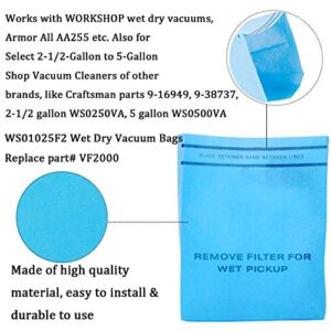 WS01025F2 Wet Dry Filter Bag Compatible with Workshop Fits 2-1/2-Gallon to 5-Gallon Shop Vacuum Cleaners with Retaining Bands Replace VF2000(12 PACKS)