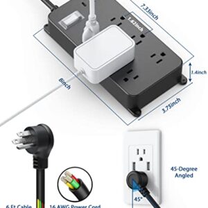 Jgstkcity Outdoor Power Strip Weatherproof with USB C,Waterproof Extension Cord Multiple Outlet Surge Protector for Patio Accessories,6 Outlets and 3 USB Ports,6ft Cable, Black