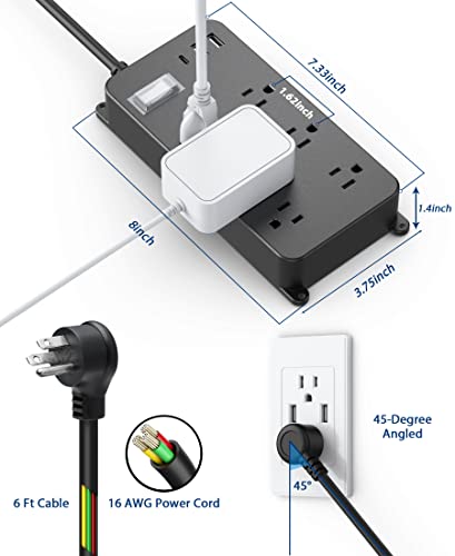 Jgstkcity Outdoor Power Strip Weatherproof with USB C,Waterproof Extension Cord Multiple Outlet Surge Protector for Patio Accessories,6 Outlets and 3 USB Ports,6ft Cable, Black