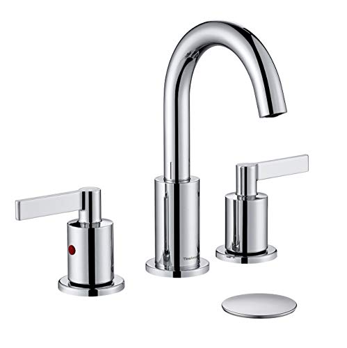 TimeArrow Chrome 2 Handle Widespread Bathroom Sink Faucet 3 Holes with Pop-Up Drain, High Arc Modern 8 Inch Bathroom Vanity Lavatory Faucet with Brass 360° Swivel Spout, TAF830C-CP