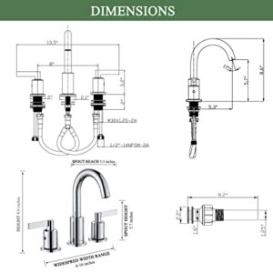 TimeArrow Chrome 2 Handle Widespread Bathroom Sink Faucet 3 Holes with Pop-Up Drain, High Arc Modern 8 Inch Bathroom Vanity Lavatory Faucet with Brass 360° Swivel Spout, TAF830C-CP
