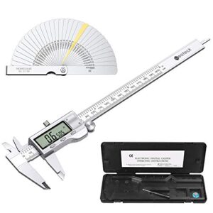 neoteck 8 inch digital caliper and feeler gauge set, stainless steel electronic vernier caliper measuring tool fractions/inch/metric conversion large lcd screen
