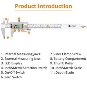 Neoteck 8 inch Digital Caliper and Feeler Gauge Set, Stainless Steel Electronic Vernier Caliper Measuring Tool Fractions/Inch/Metric Conversion Large LCD Screen