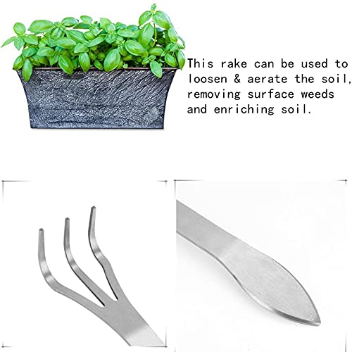 GOTOTOP Bonsai Rake Lightweight 3-Prong Stainless Steel Root Rake Loosen Soil Bonsai Tree Toool with Ergonomic Handle for Outdoor