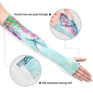 WELLDAY Flower Dragonfly Gardening Sleeves with Thumb Hole Farm Sun Protection Arm Sleeves for Women Men