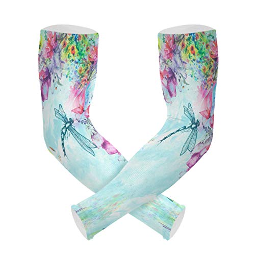WELLDAY Flower Dragonfly Gardening Sleeves with Thumb Hole Farm Sun Protection Arm Sleeves for Women Men