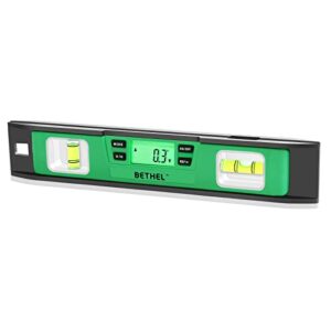 digital torpedo level -10 inch ip54 digital magnetized level protected electronic bubble inclinometer/angle finder/led display & v-groove base (10 inch, green)