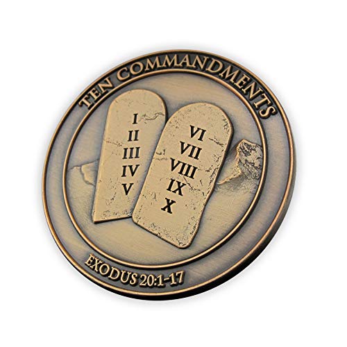 Ten Commandments Coin, I Am The Lord Your God, Exodus 20:1-7. Token to Keep God’s Commands in Your Pocket or Purse. Antique Gold-Color Plated Challenge Coin. Handout for Sunday School or Bible Study.