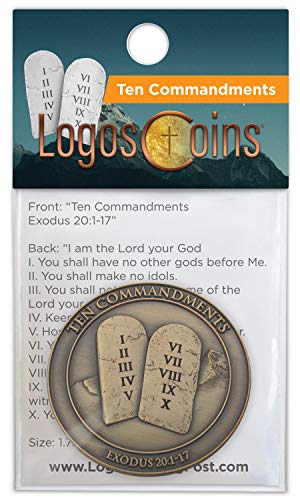 Ten Commandments Coin, I Am The Lord Your God, Exodus 20:1-7. Token to Keep God’s Commands in Your Pocket or Purse. Antique Gold-Color Plated Challenge Coin. Handout for Sunday School or Bible Study.