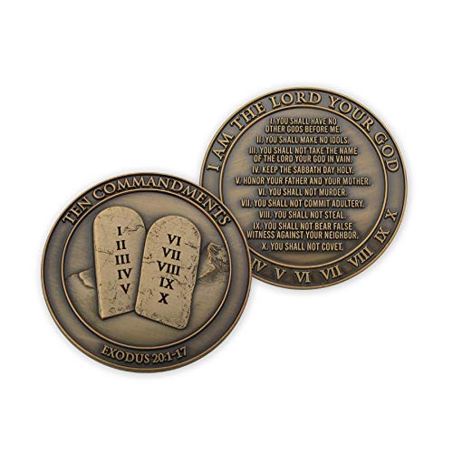 Ten Commandments Coin, I Am The Lord Your God, Exodus 20:1-7. Token to Keep God’s Commands in Your Pocket or Purse. Antique Gold-Color Plated Challenge Coin. Handout for Sunday School or Bible Study.