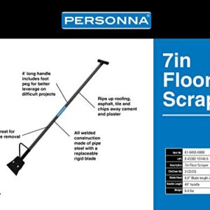 Personna 7" Steel Floor Scraper with 4' Handle and Foot Kick - Replaceable Steel Blade and Heavy-Duty Welded Construction - 61-0493