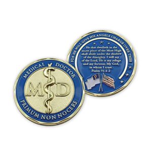 medical doctor psalm 91 challenge coins, gift for doctors, men & women, the lord is my refuge & my fortress, primum non nocere - first do no harm. pocket token of peace and protection
