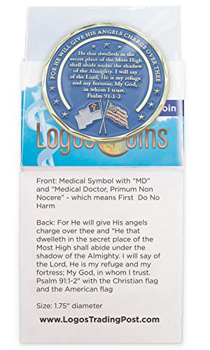 Medical Doctor Psalm 91 Challenge Coins, Gift for Doctors, Men & Women, The Lord is My Refuge & My Fortress, Primum Non Nocere - First Do No Harm. Pocket Token of Peace and Protection