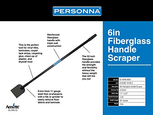 Personna 6" Steel Floor Scraper with 52" Fiberglass Handle - Ergonomic Grip Handle and Long-Lasting Blade - 61-0490