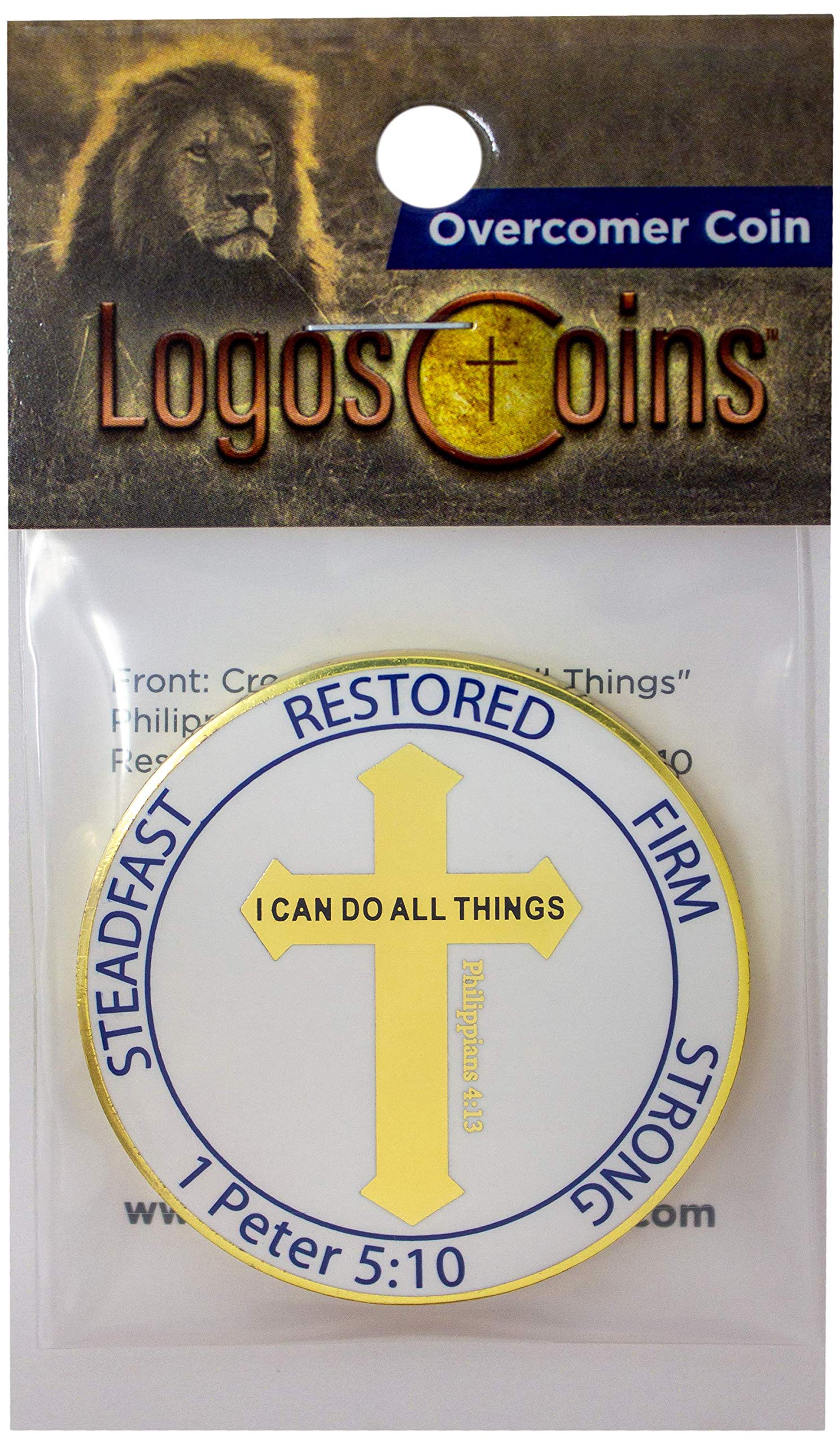 Collectible Christian Coin, for Men and Boys “I Can Do All Things” Philippians 4:13, Overcomers, Steadfast, Restored, Firm, Strong Sentiment. 2" Gold Plated Challenge Coin. Overcoming The World