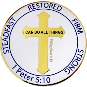 Collectible Christian Coin, for Men and Boys “I Can Do All Things” Philippians 4:13, Overcomers, Steadfast, Restored, Firm, Strong Sentiment. 2" Gold Plated Challenge Coin. Overcoming The World