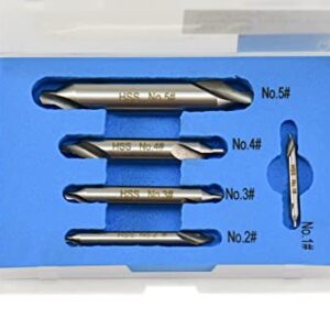 Shars 5 Pcs Center Drill & Countersink Bit Tooling Set #1-5, 60° HSS 404-1358 P{