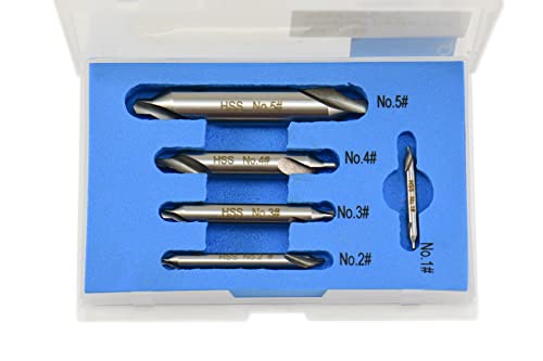 Shars 5 Pcs Center Drill & Countersink Bit Tooling Set #1-5, 60° HSS 404-1358 P{