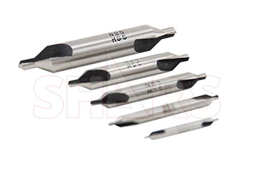 Shars 5 Pcs Center Drill & Countersink Bit Tooling Set #1-5, 60° HSS 404-1358 P{