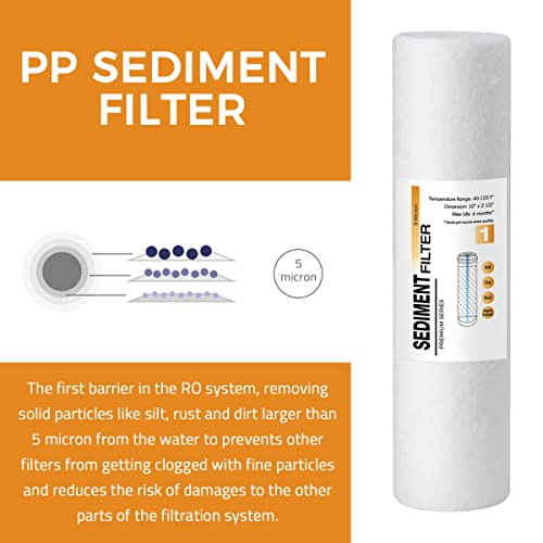 iSpring FP15US Premium Universal Sediment Water Filter Cartridges for Reverse Osmosis RO and Under Sink Water Filtration Systems, 5 Micron, 10" x 2.5", Made in USA.