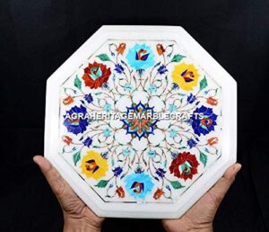 custom design 21"x21" inches two white marble inlay table