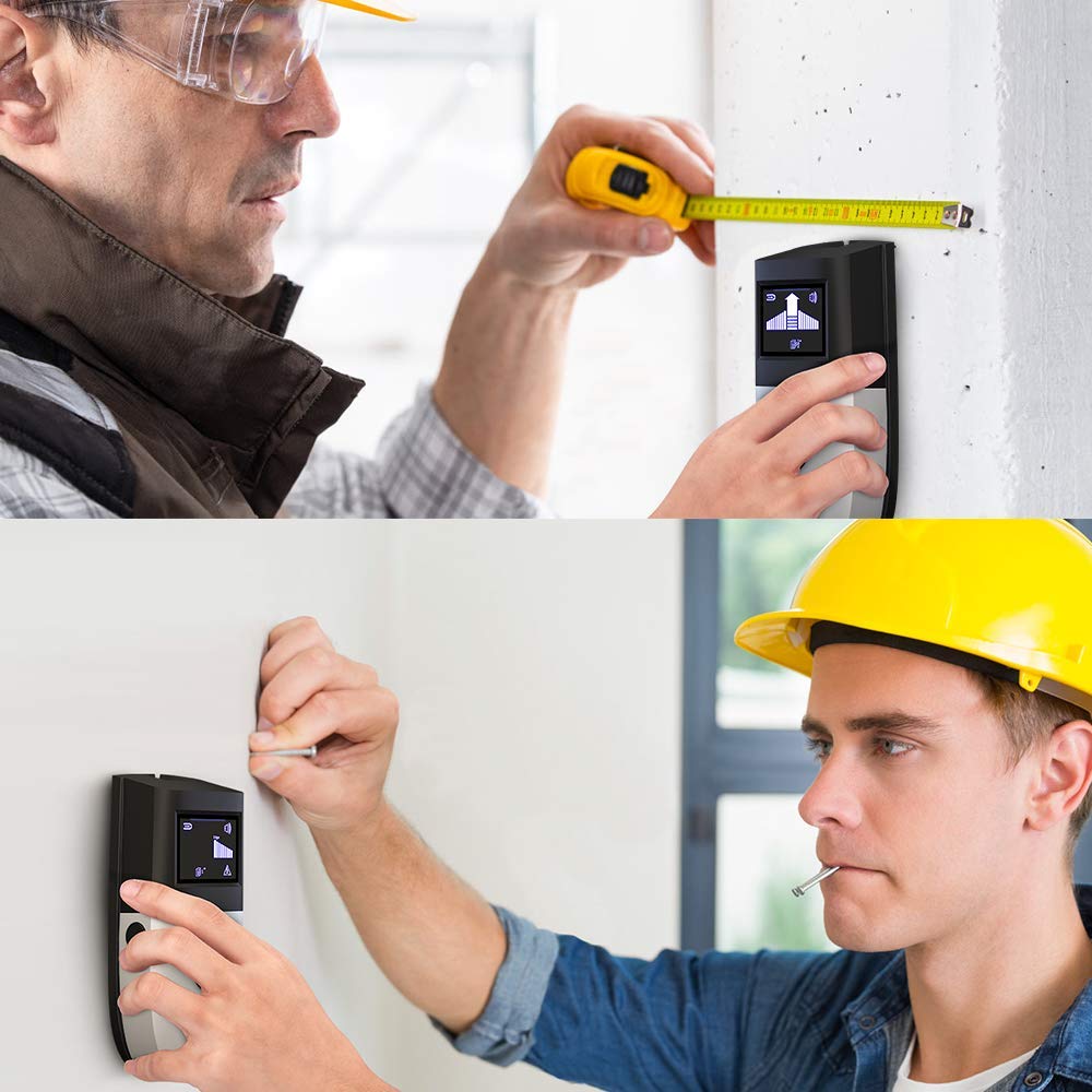 Stud Finder Wall Scanner - Upgrade 5 in 1 Stud Sensor Wall Detector Wood Beam Drywall Joist Pipe Live AC Wire Metal Studs Locator Best Electronic Wall Detector Edge Center Finding with LCD Display