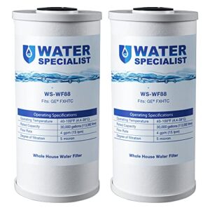 waterspecialist fxhtc whole house carbon water filter, replacement for ge fxhtc, gxwh40l, gxwh35f, culligan rfc-bbsa, american plumber w10-pr, w10-bc, wrc25hd, 10" x 4.5", 5 micron, pack of 2