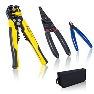 kotto automatic electrical wire stripper set - cutter and crimping tool - multi-tool with storage bag